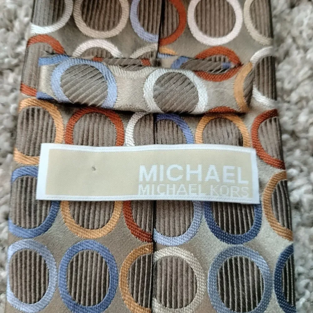 Michael Kors Necktie Men's Circle Shapes Multi Colors Bronze Silk